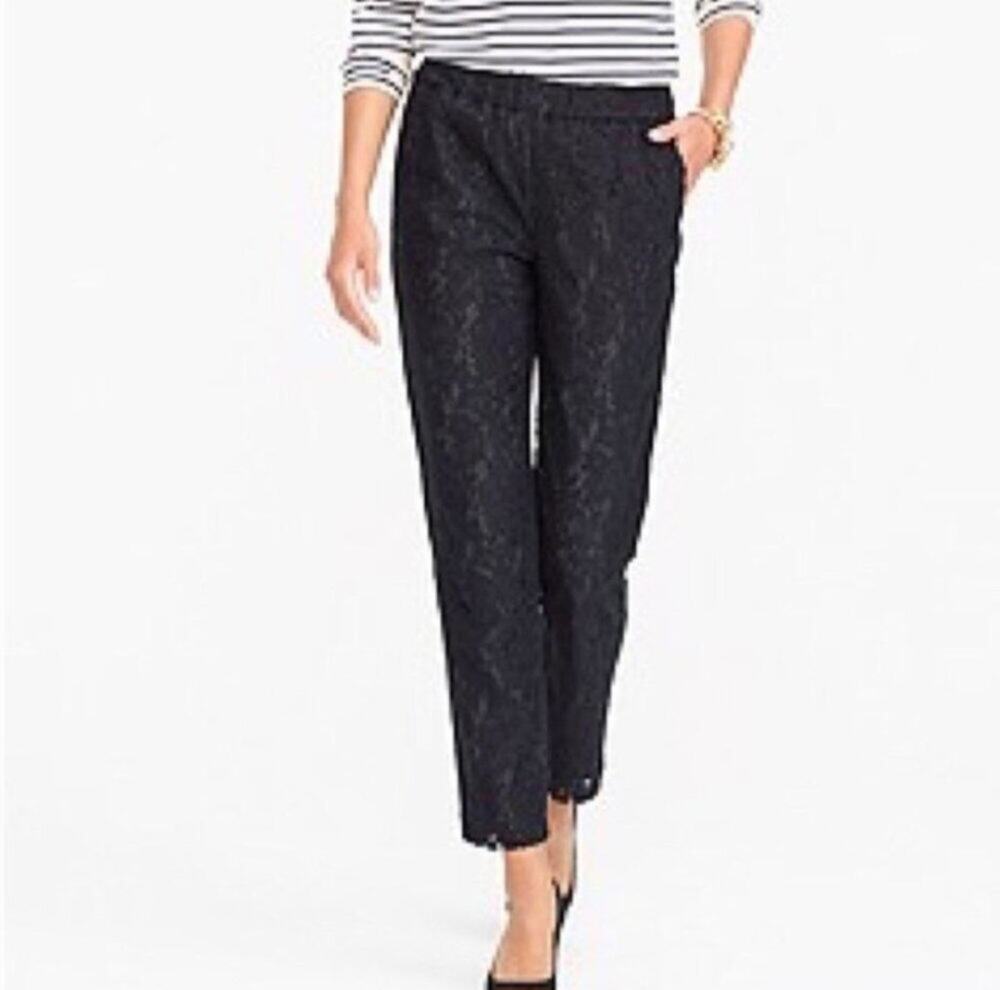 J. Crew Factory Lace Pull On Pant Trouser 00 Black Business Casual Preppy Boho